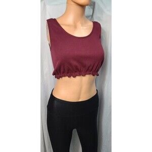 Ribbed Fct Basics red maroon cropped tank top stretch L/XL Large XL Burgundy